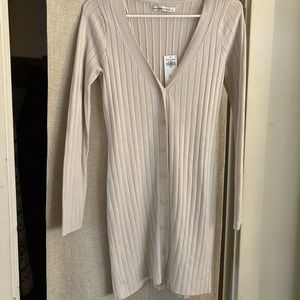 Button Through Deep V Mini Sweater Dress